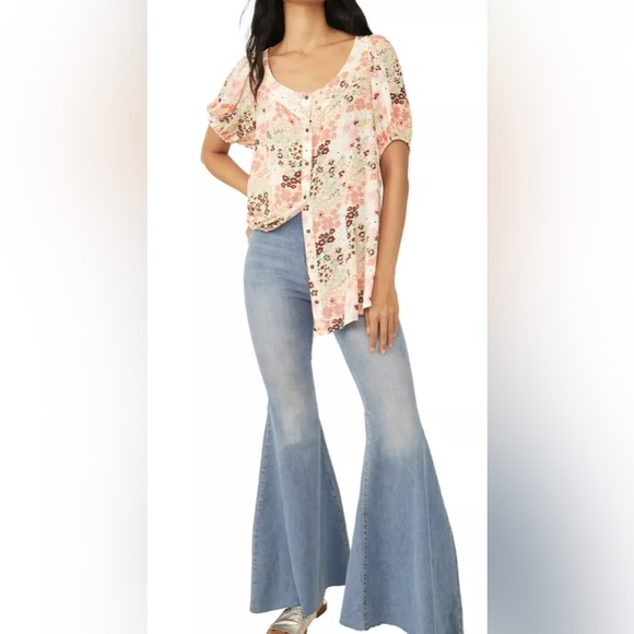 Free People Callie Yellow Floral Vintage Combo Tunic Top size medium - Picture 2 of 10